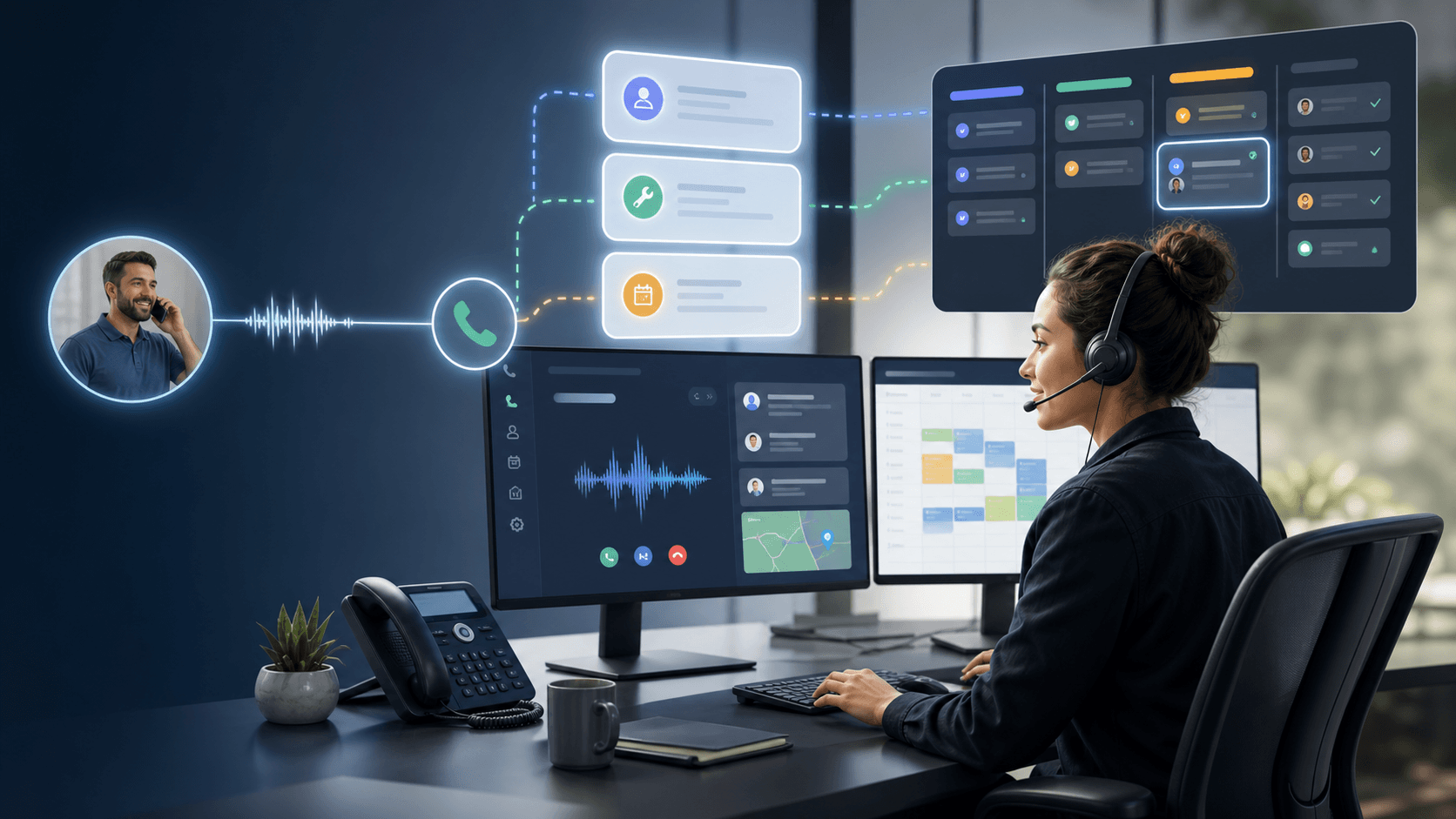 Hvaq AI receptionist organizing inbound calls into Jobber-ready requests